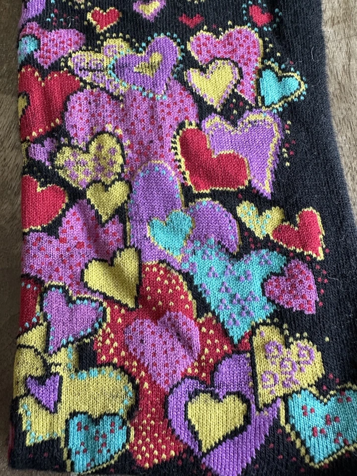 Nuevos calcetines Laurel Burch negros gráficos de algodón con corazones coloridos O/S Foto 2 de 4