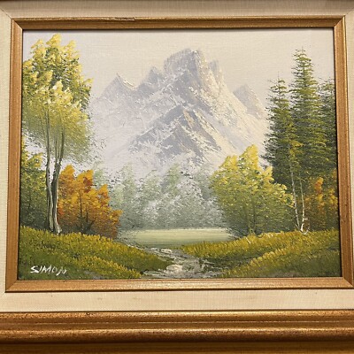 Vintage Original Mountain Landscape Painting Signed by Simon