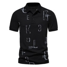 ZONBAILON Men's Large Alphabet Print Versatile Business Short Sleeve Polo Shirt