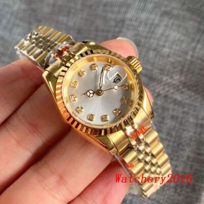 26mm Yellow Gold Plated Coin Bezel Jewels Small lady Watch NH05 Date Watch