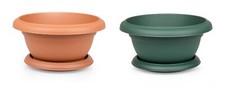 Small Flower Plant Flat Pot and Saucer. Round Flat Pot Planter. (0.5L / 1L / 2L)