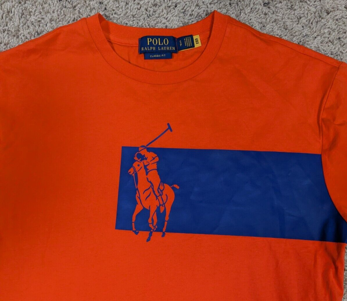 Polo Ralph Lauren camicia uomo piccola arancione grande pony jersey vestibilità classica preppy