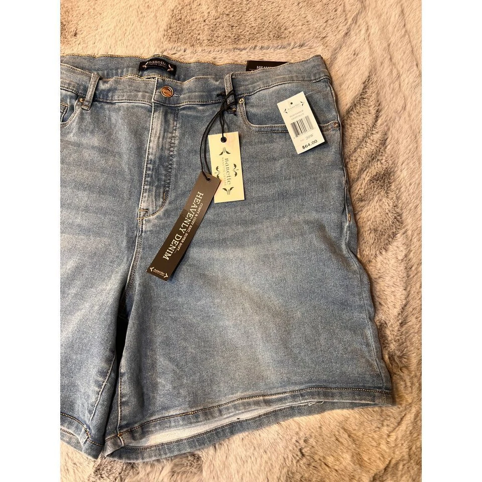 Pantalones Cortos Jean Bermudas Nanette Lepore Heavenly Denim Lavado Ligero Tiro Alto Talla 20W Foto 3 de 4