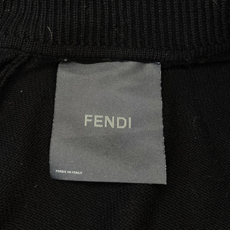 Cárdigan Suéter Vintage FENDI Y2K Cachemir Negro Tejido con Borde de Piel Marrón Cremallera - 42 Foto 2 de 4