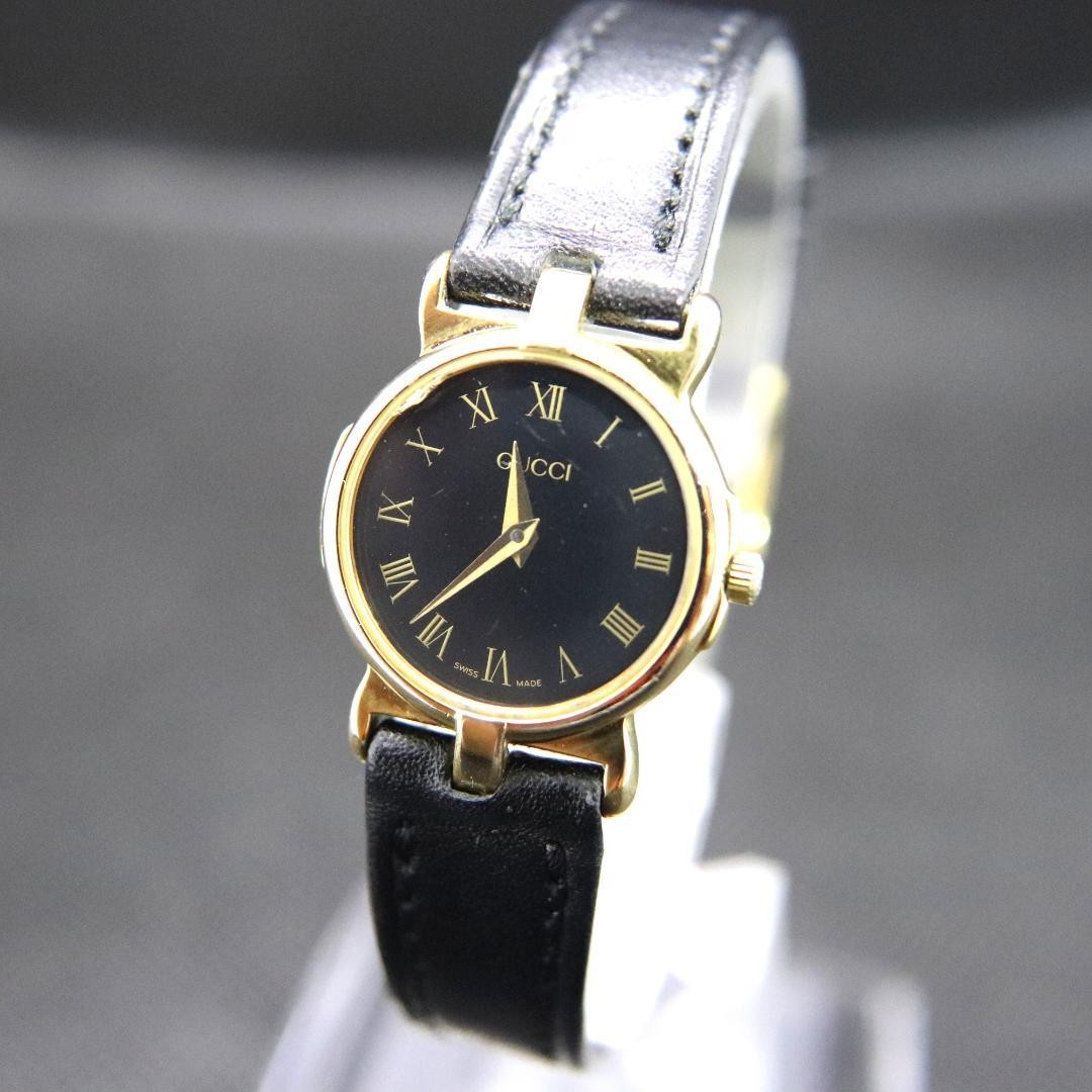 Gucci 3400L Watch Ladies 22mm Black Round Vintage Gold Swiss Made