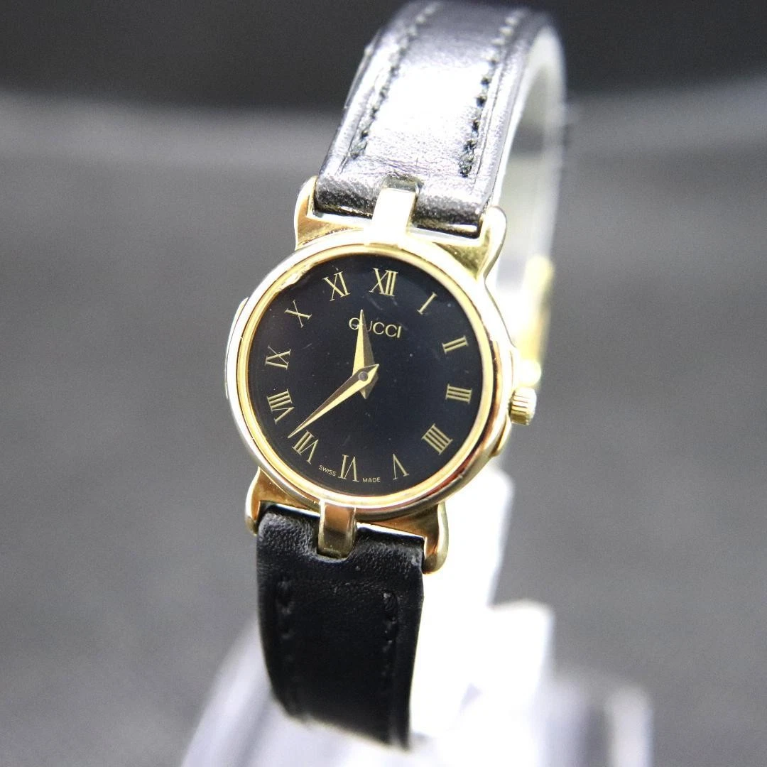 Gucci 3400L Orologio Donna 22mm Nero Tondo Vintage Oro Swiss Made Quarzo