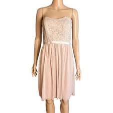 David’s Bridal NWT Cameo Strapless Lace Mesh Mini Dress Sz 6 F18094 Prom
