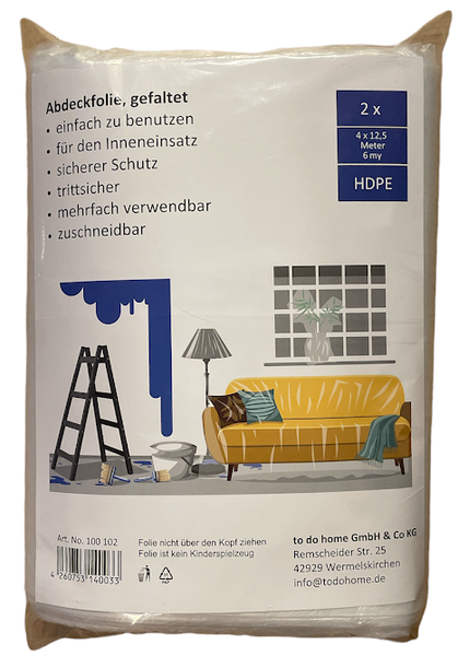 Abdeckfolie 2Er Set Je 4X12,5M Malerfolie Schutzfolie Abdeckplane Hdpe 6My-image