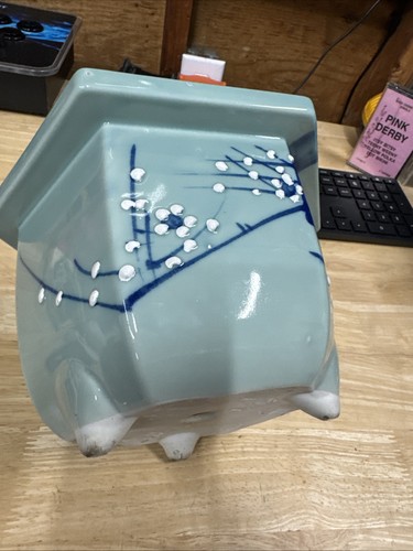 Japanische Bonsai Topf Seto Seladon Floral Sechseckig Mintgrün Vintage Sammlerstück - Bild 16 von 23