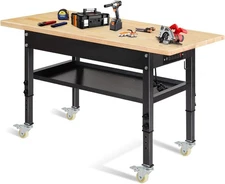 60" Adjustable Work Bench, Workbench Heavy-Duty Work Table for Garage, Workshop