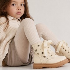 Cat Jack Toddler Girls Cream Combat Boots Heart Bow Studs Glitter Sole Size 5