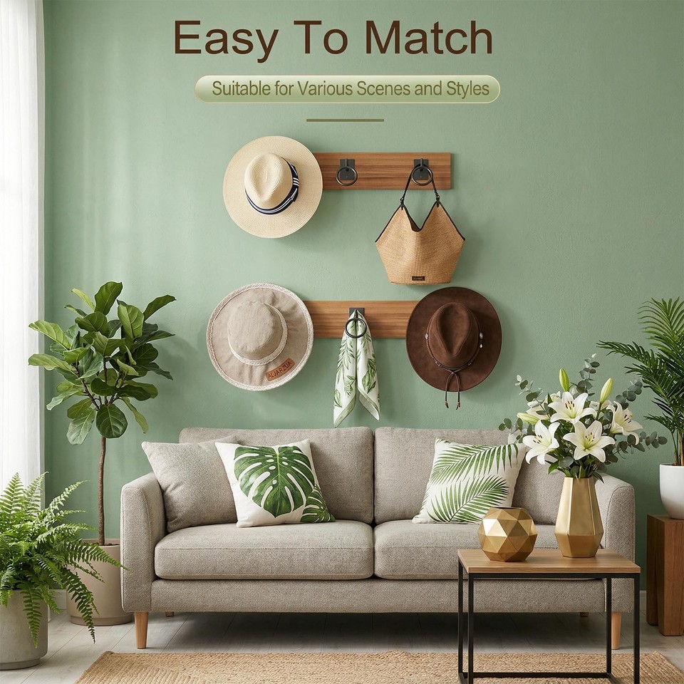8-Piece Black Hat Rack for Wall Mount, Heavy Duty Iron Alloy Hat Holder ...