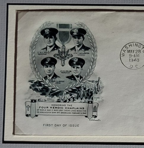 Heroic Chaplains FDOI 3c 1948 Stamp #956 Washington Matted 9x9 FDC Cachet WWII - Picture 2 of 6