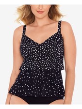 SWIM SOLUTIONS Women's Black Stretch Tiered Hem Lined Tankini Swimsuit Top 8
