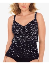 SWIM SOLUTIONS Women's Black Stretch Tiered Hem Lined Tankini Swimsuit Top 8