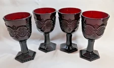 (4) Avon 1876 Ruby Cape Cod 5 1/4" High Water Goblets 3" Dia.