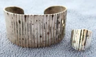 Vintage STERLING SILVER Ribbed CUFF BRACELET & RING 925 Mexico 49g - Taxco TH-95