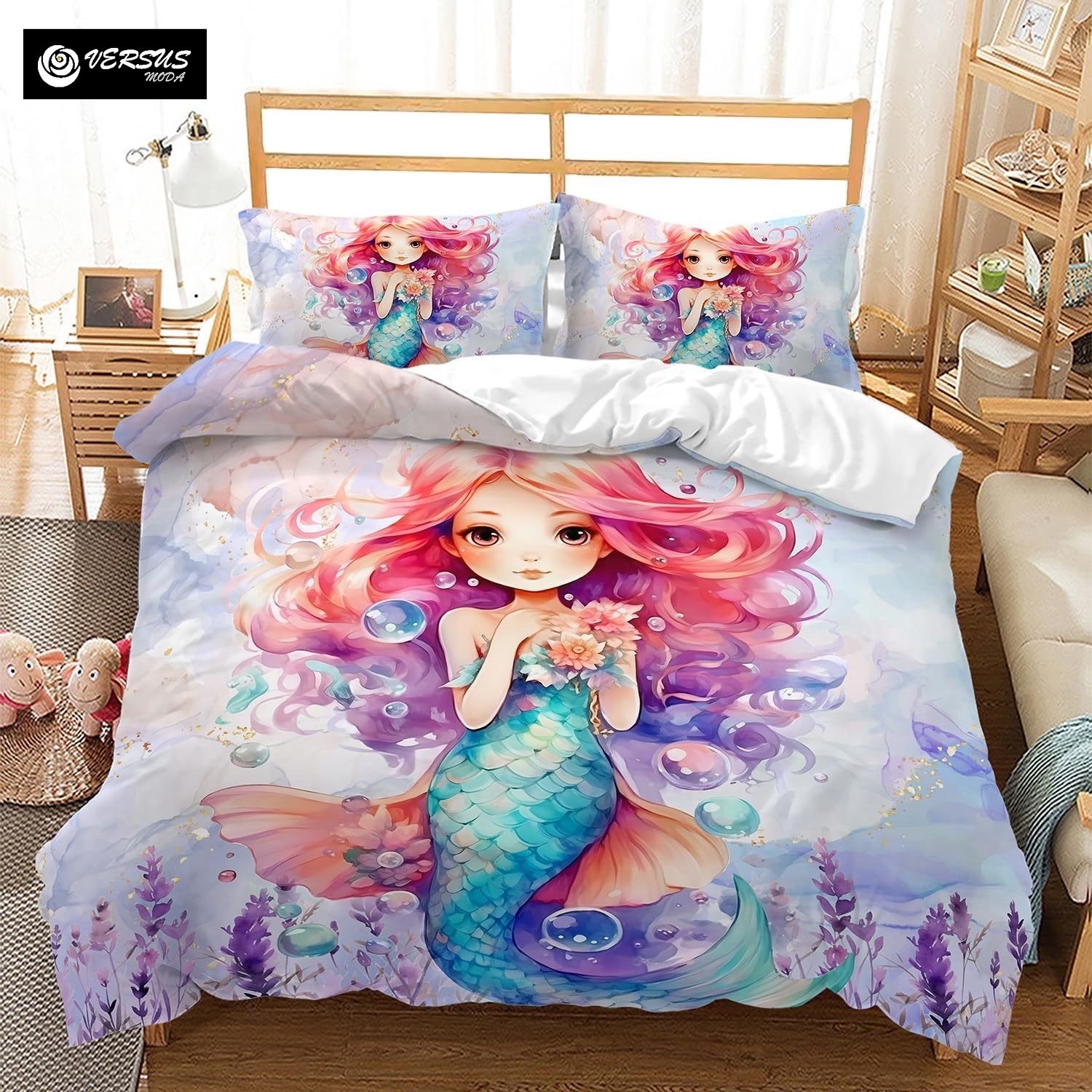 Set Copri Piumone Lenzuolo Federe Copripiumino Sirena Duvet Cover BED0102