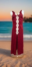 Vintage Women s Nylon Red Front Split White Laced Elegant Night Gown Sz M