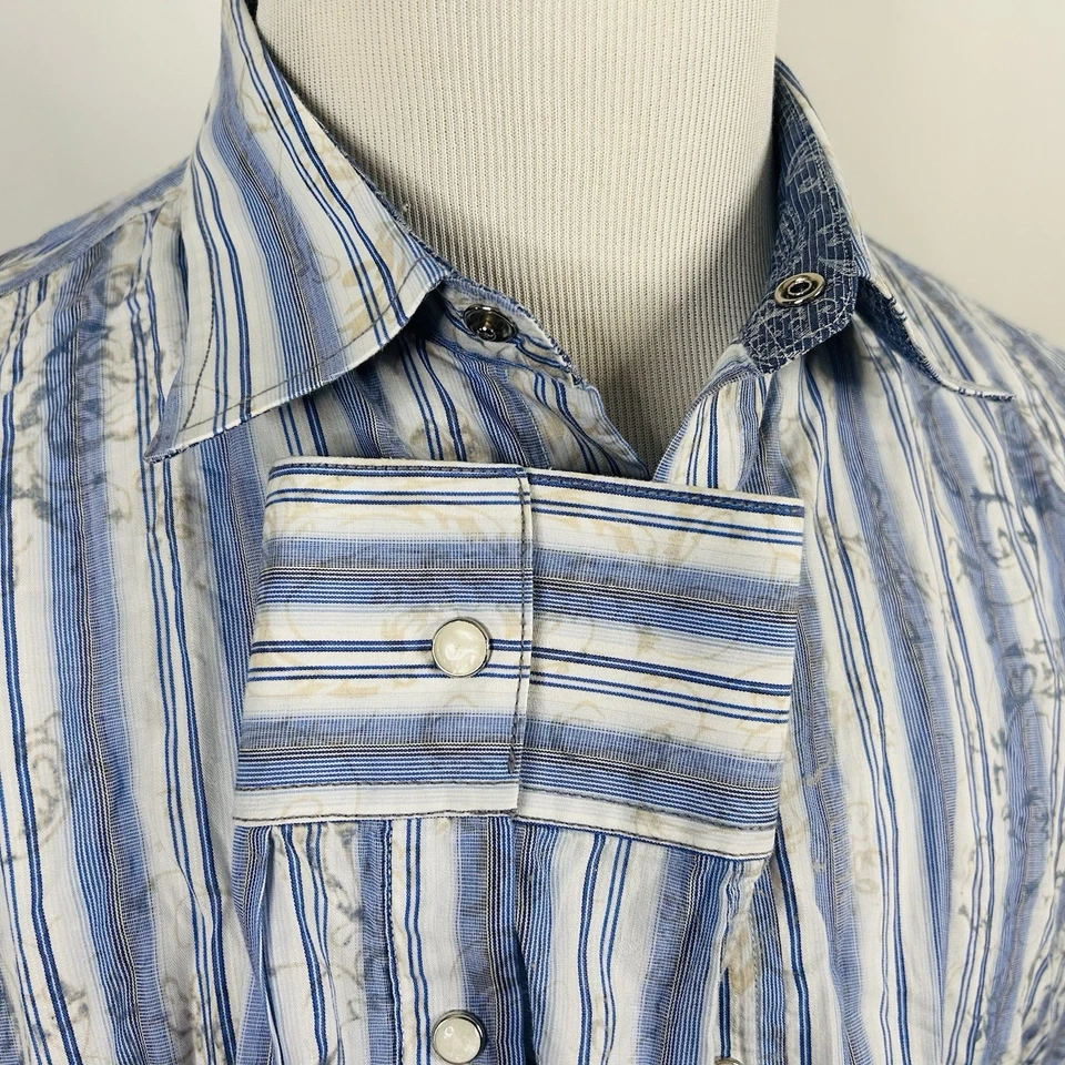 Camisa a Presión Johnston & Murphy XL Calce Ajustado Perla Azul Blanco Paisley Rayas Algodón Foto 4 de 4