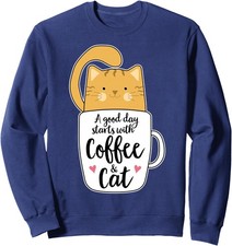 Funny Orange Cat Coffee Quote for Cat Moms Unisex Crewneck Sweatshirt