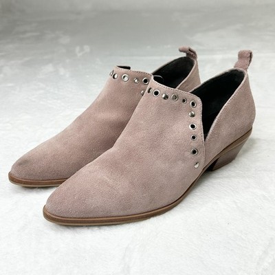 Rebecca Minkoff Suede Ankle Booties Studded Pinkish Tan Size 8M Side Cutout