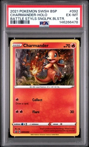 2021 POKEMON SWSH BLACK STAR PROMO #092 CHARMANDER-HOLO PSA 6