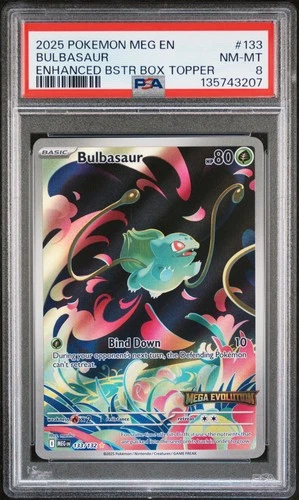 2025 POKEMON MEG EN-MEGA EVOLUTION ENHANCED BOOSTER BOX TOPPER BULBASAUR PSA 8