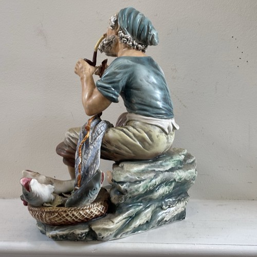 Rare CAPODIMONTE FISHERMAN Smoking Pipe Porcelain 10.25” ITALY Statue FLAW - Picture 15 of 24