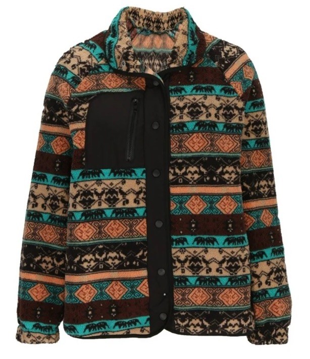 MULTI PATTERNED Aztec Design PLUSH ZIP UP JACKET … - image 3