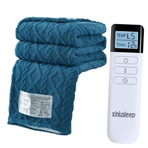 Heated Blanket Electric Blanket Soft Taffeta Sherpa Electric 50"x60" Navy Blue