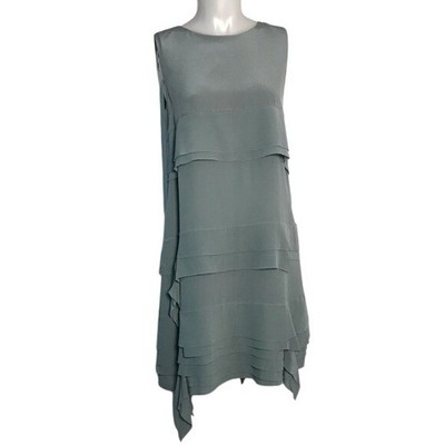 ERIKA CAVALLINI mint green silk tiered sleeveless dress size 4 made in Italy