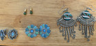 Lot (4) Vintage Earrings:Turquoise, Hand-painted Navajo Wireworks, Jade(?) — photo 1