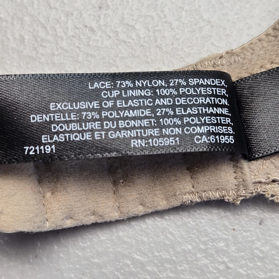 Sujetador para mujer Natori 32D beige floral camiseta con aros correa de encaje bordada Foto 4 de 4