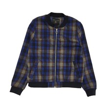 Dorothy Perkins Blue Grey Check Zipped Bomber Jacket Uk Women's Size 14 Dd425