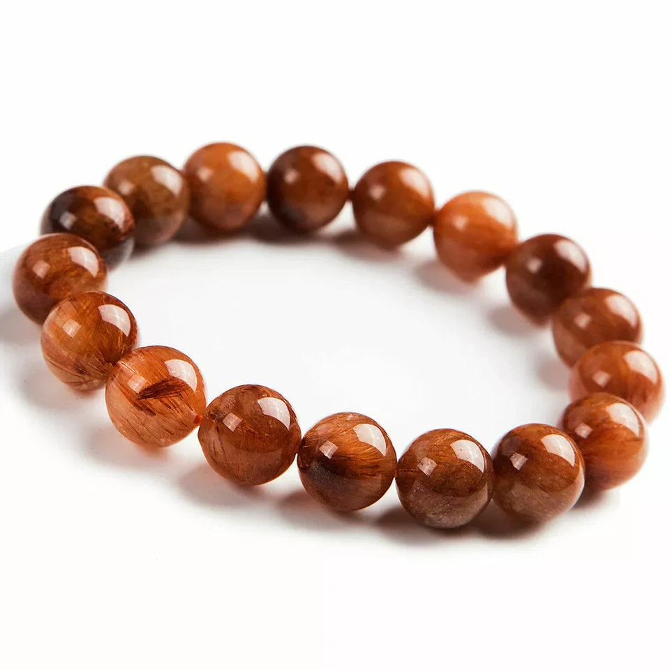 Natural Copper Hair Rutilated Quartz Crystal Round Beads Bracelet 11mm AAAAA - Image 2 of 4