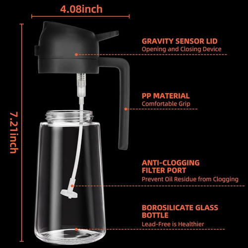 Bottiglia Dispenser Olio 16Oz per Cucina - 2 in 1 Dispenser Olio di Oliva e Olio - Foto 4 di 12