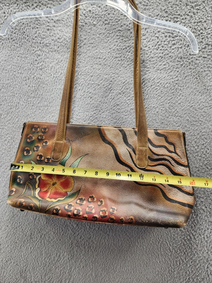 Bolso de mano de cuero pintado a mano Anuschka floral flor mariposa Foto 3 de 4