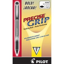PILOT Precise Grip Liquid Ink Rolling Ball Stick Pens, Bold Point, Black, 12pk