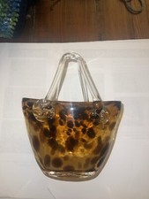 Glass 7  Purse Vase Leopard Spot Design, Retro Gift to a Collector