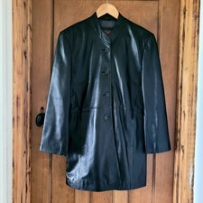Vintage Helium Soft Genuine Leather Black Jacket Coat Smart Formal Work 12 Long