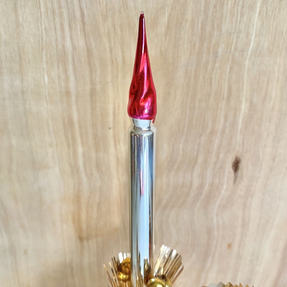 VINTAGE 50s Kitsch Christmas Mercury Glass Candle Foil Table Decoration