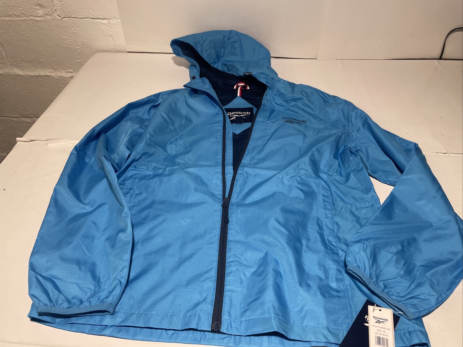 Reebok Jacket Windbreaker Men's Blue Outerwear Full Zip Hooded Golf New Large thumbnail 3