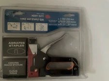 RARE VINTAGE Heavy Duty Hand Staple Gun Tacker  three way nail and staples