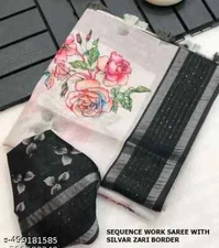 New Linen Cotton Sari With Unstitched Blouse Piece Party Wedding Wear For Women