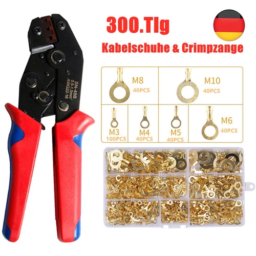 300-tlg Set Ringkabelschuhe Messing Crimp Ringösen Ringzungen Satz M3-M10 - Bild 15 von 15