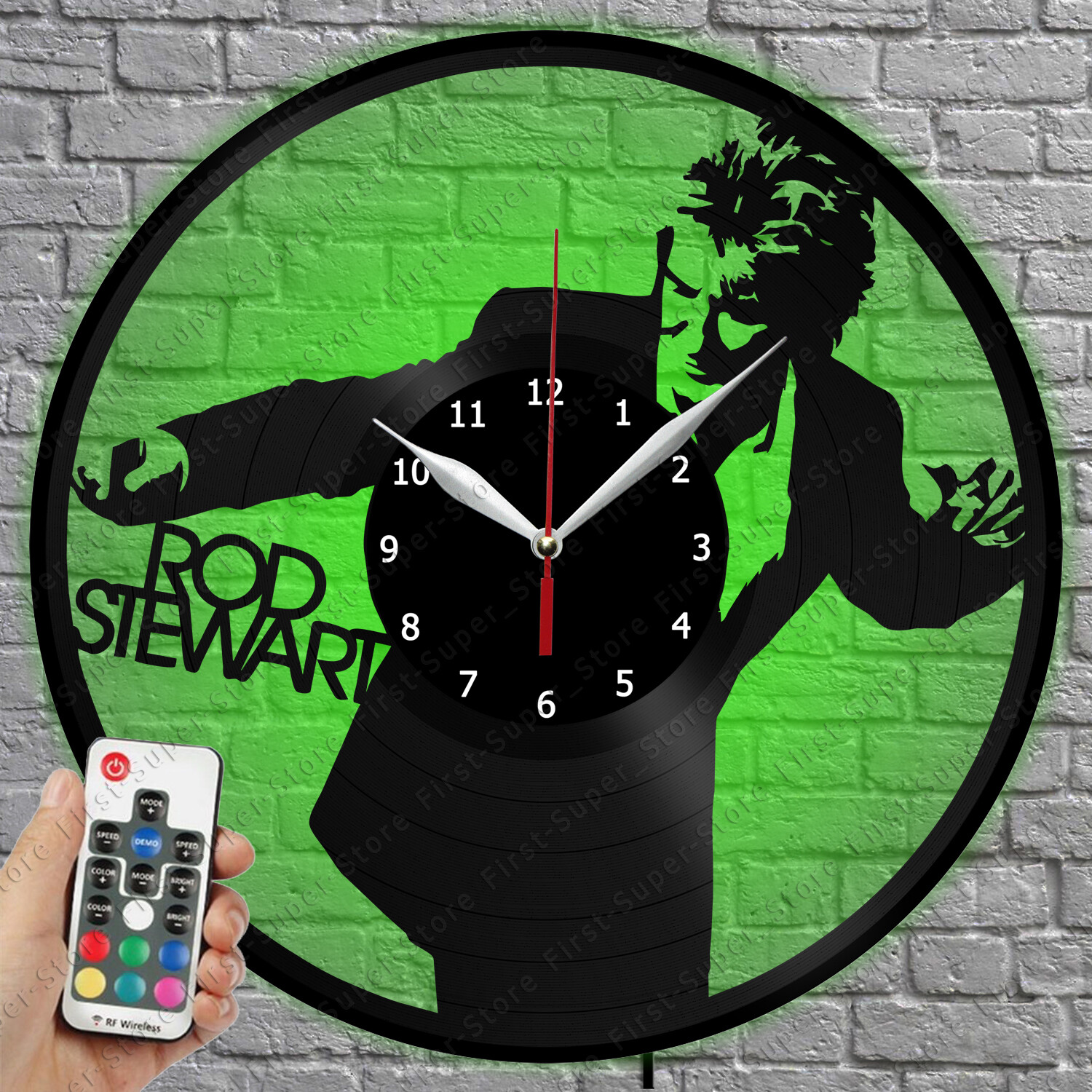 LED Clock with Rod Stewart Vinyl Record Design and LED Light 1300