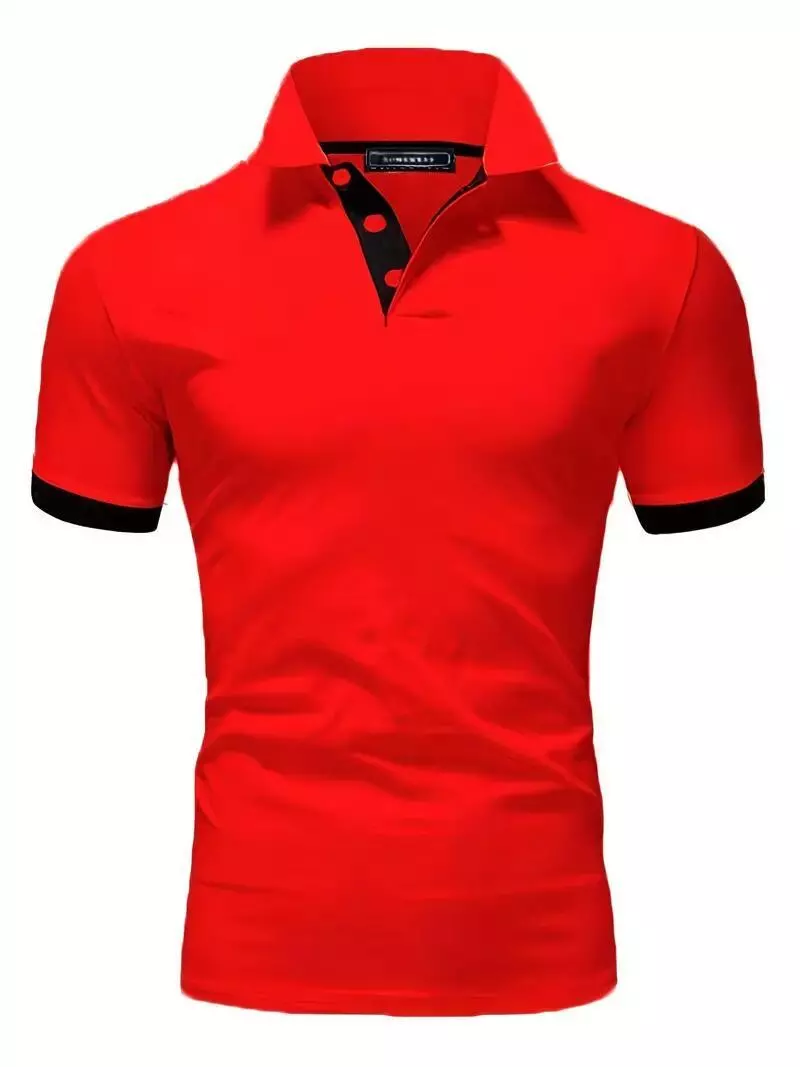 Polo T Shirts Button Up Collar Solid Red Black Trim Golf Men s
