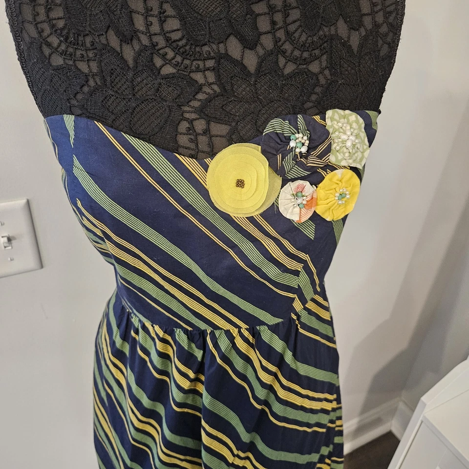 Judith March Dress Sleeveless Rear Zip Cotton Side Pockets Large Navy Blue Strip - Image 2 of 4