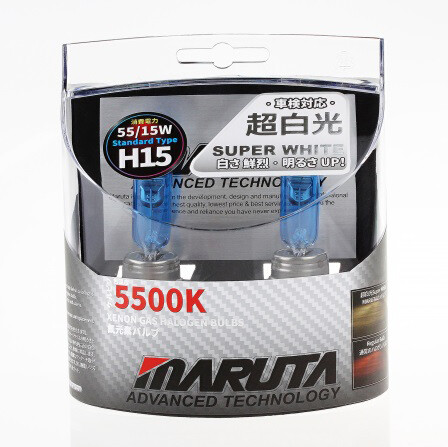 MARUTA® H15 12v 55/15w White (5500K) Xenon gas Filled Car Headlight Bulbs (E4)